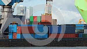 Industrial Container Cargo Freight Ship With Working Crane in Po