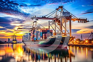 Industrial container cargo ship at dusk photo