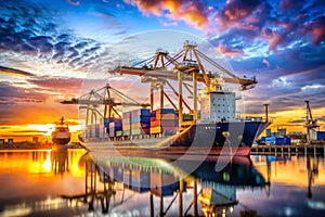 Industrial container cargo ship in shipyard