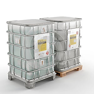 Industrial containers stacked for shipping isolated on white