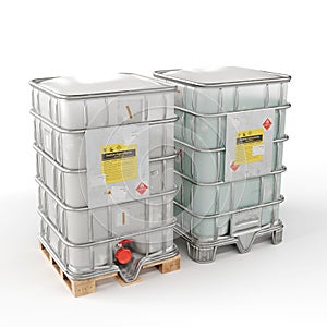 Industrial containers stacked for shipping isolated on white