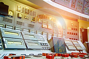 Industrial control panel at the energy plant. Energy and power generation
