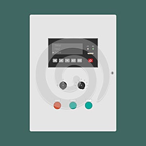 Industrial control panel with programmable logic controller and various buttons