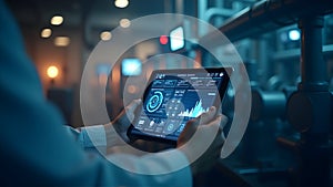 Industrial Control Room with Futuristic Interface