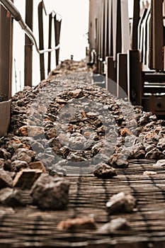 Industrial conveyor belt for the transfer of raw materials from the mine.