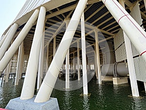 Industrial cooling towers of the electric station.