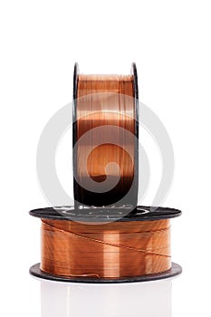 Industrial copper welding wire on spools