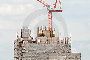 Industrial crane at construction site