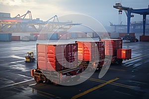 An industrial crane facilitates container loading onto a cargo freight ship