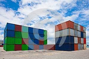 Industrial crane loading Containers in a Cargo freight ship