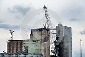 Industrial cranes and buildings in Halmstad port