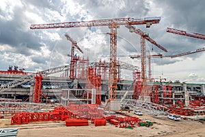 Industrial Cranes on Construction of Expressway Site in Asia