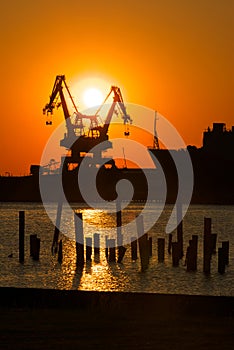 Industrial Cranes at Sunset