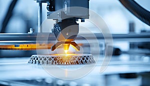 industrial 3D printer creating a prototype object with precision laser technology in a modern manufacturing environment