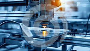 industrial 3D printer creating a prototype object with precision laser technology in a modern manufacturing environment