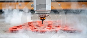 Industrial 3d Printing Machine Working On Red Material