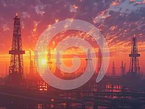 Industrial Dawn at the Oil Field