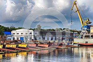 Industrial designs in port. import and export business of a logistics company. Industry and transport concept - image