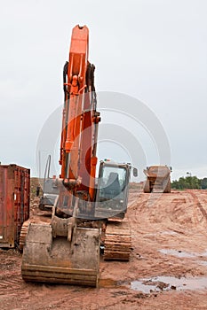 Industrial digger at Road construction site