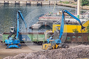 Industrial diggers and railway carriages