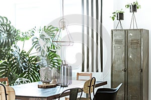 Industrial dining room with wardrobe