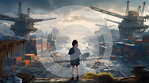 Industrial Dreams: Stunning Photography of a Child Amidst a Sprawling Port
