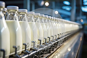 Industrial efficiency: milk production line with automated packaging in a factory setting
