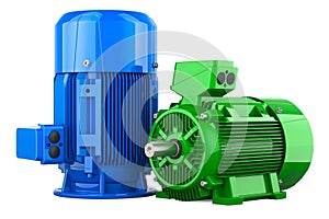 Industrial electric motor and vertical motor, 3D rendering