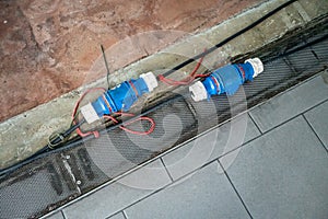 Industrial electric power safety plugs in construction building