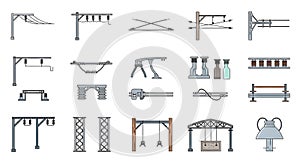 Industrial and Electrical Infrastructure Elements Vector Icons Set