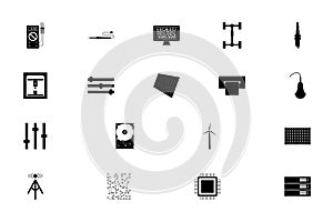 Industrial electronics black color set solid style flat vector image