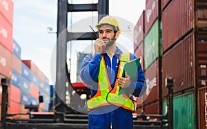 Industrial engineer worker working at overseas shipping container yard
