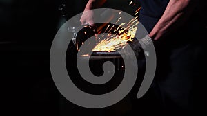 Industrial engineer working on cutting a metal and steel with compound mitre saw with sharp, circular blade