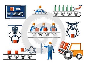 Industrial and engineering icons set in flat