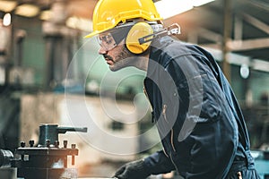 Industrial Engineers in Hard Hats.Work at the Heavy Industry Manufacturing Factory.industrial worker indoors in factory. man