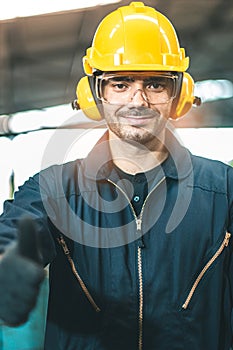 Industrial Engineers in Hard Hats.Work at the Heavy Industry Manufacturing Factory.industrial worker indoors in factory. man