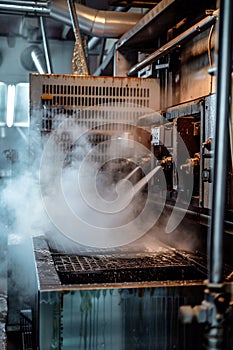 Industrial equipment in action, using heat and steam to sterilize tools, effectively eliminating germs with thorough washing photo