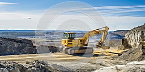 Industrial Equipment at Construction Site: Heavy Machinery Working on Excavation and Transportation - Yellow Bulldozer
