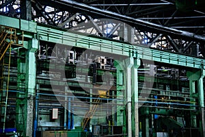 Industrial equipment at the factory in production hall close up