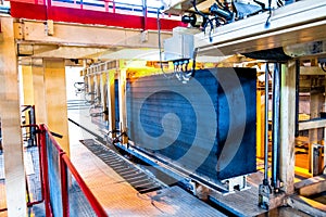 Industrial equipment at the factory in production hall close up