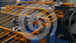 Industrial equipment on manufacturing plant. Machinery on metalworking factory