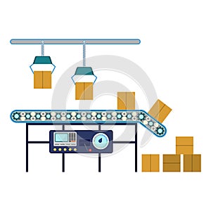 Industrial equipment for packaging boxes, machinery line assembly conveyor photo