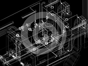 industrial equipment with piping in the factory. 3d rendeing photo