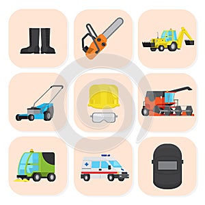 Industrial Equipment and Special Machine Icons Set