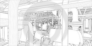 Industrial equipment. Wire-frame 3d render