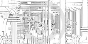 Industrial equipment. Wire-frame 3d render