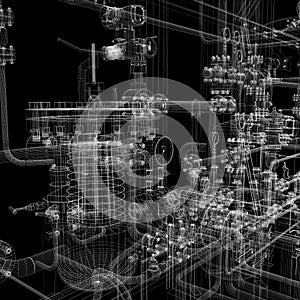 Industrial equipment. Wire-frame render