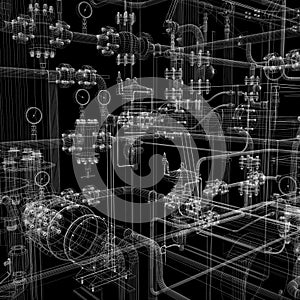 Industrial equipment. Wire-frame render