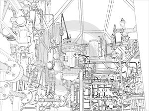 Industrial equipment. Wire-frame render