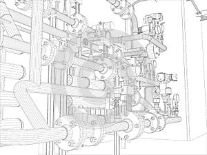 Industrial equipment. Wire-frame render